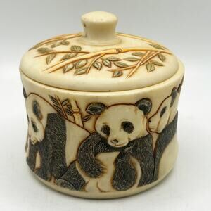 Vintage Rare Breed Jardinia Harmony Kingdom Panda Bear Trinket Box 2003 EUC